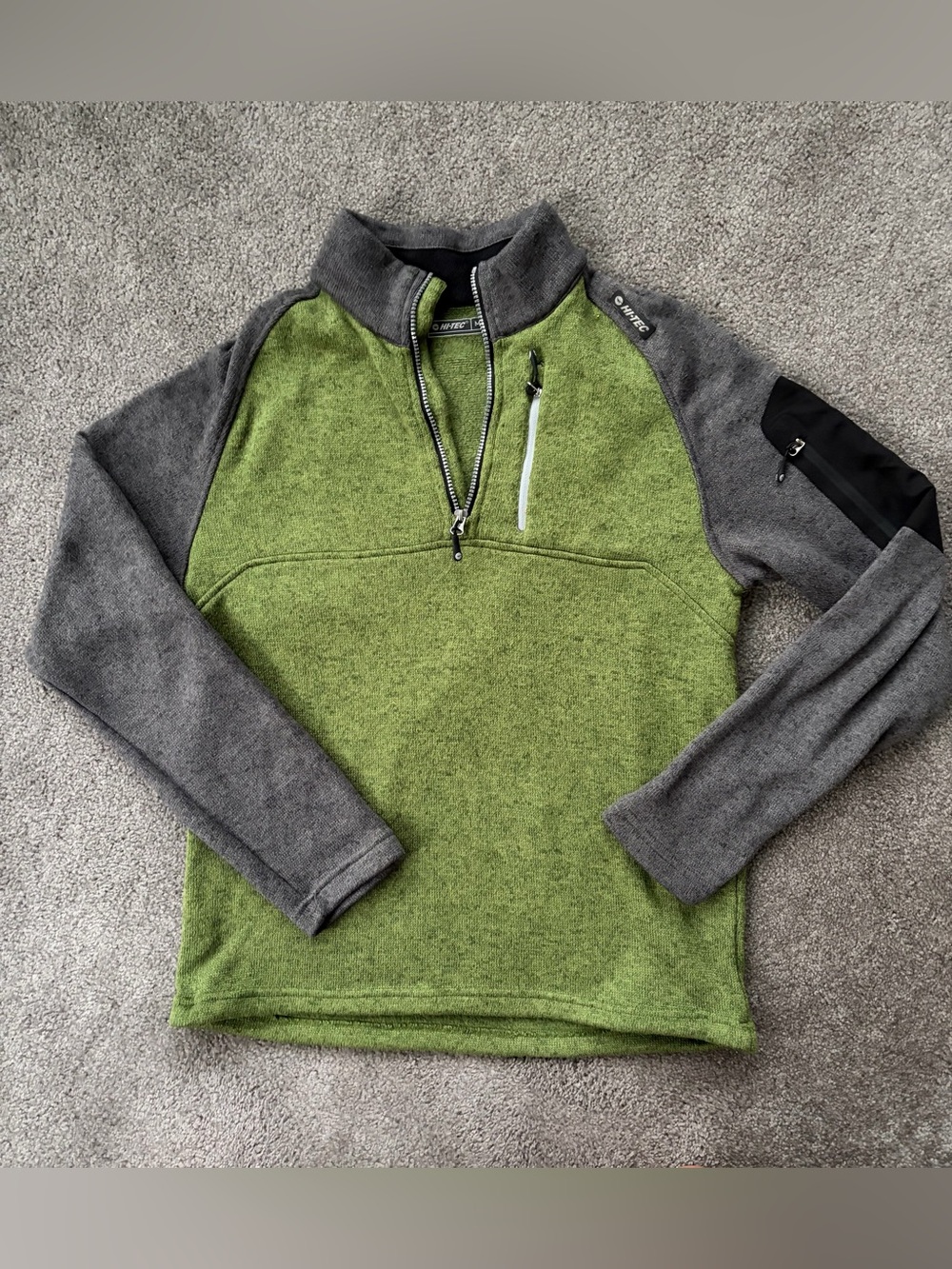 Hi-Tec Green & Gray Heather Quarter-Zip Fleece Pullover Jacket Men’s Size Medium
